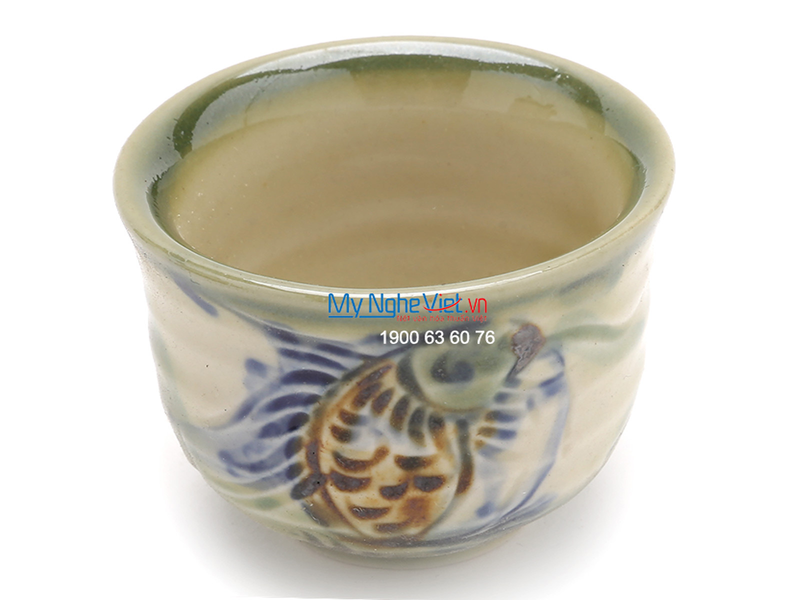 Bộ bình trà Bát Tràng men bóng quai chuối nhỏ vẽ cá MNV-TS027