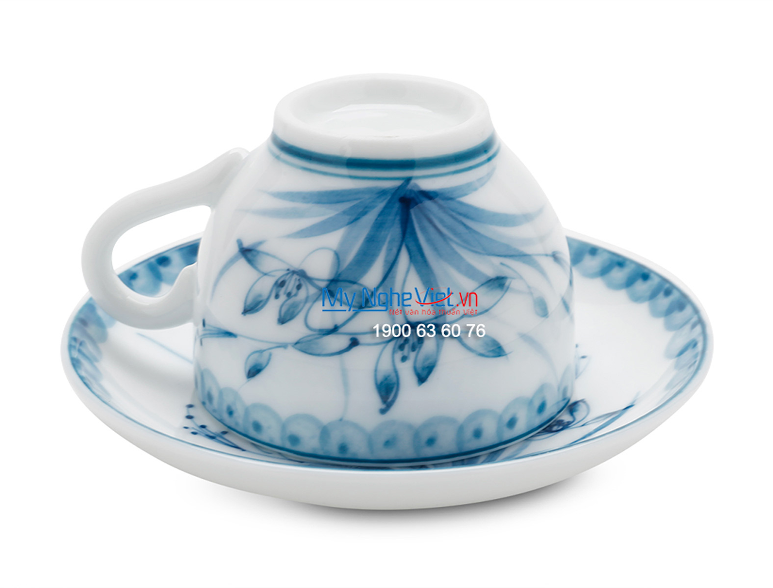 Bộ bình trà men trắng vẽ hoa xanh lam MNV-TS473