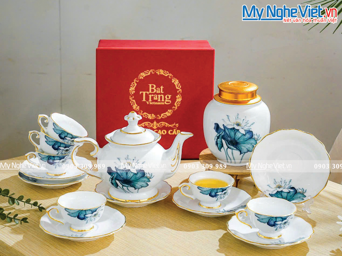 Bộ bình trà Bát Tràng men trắng 
