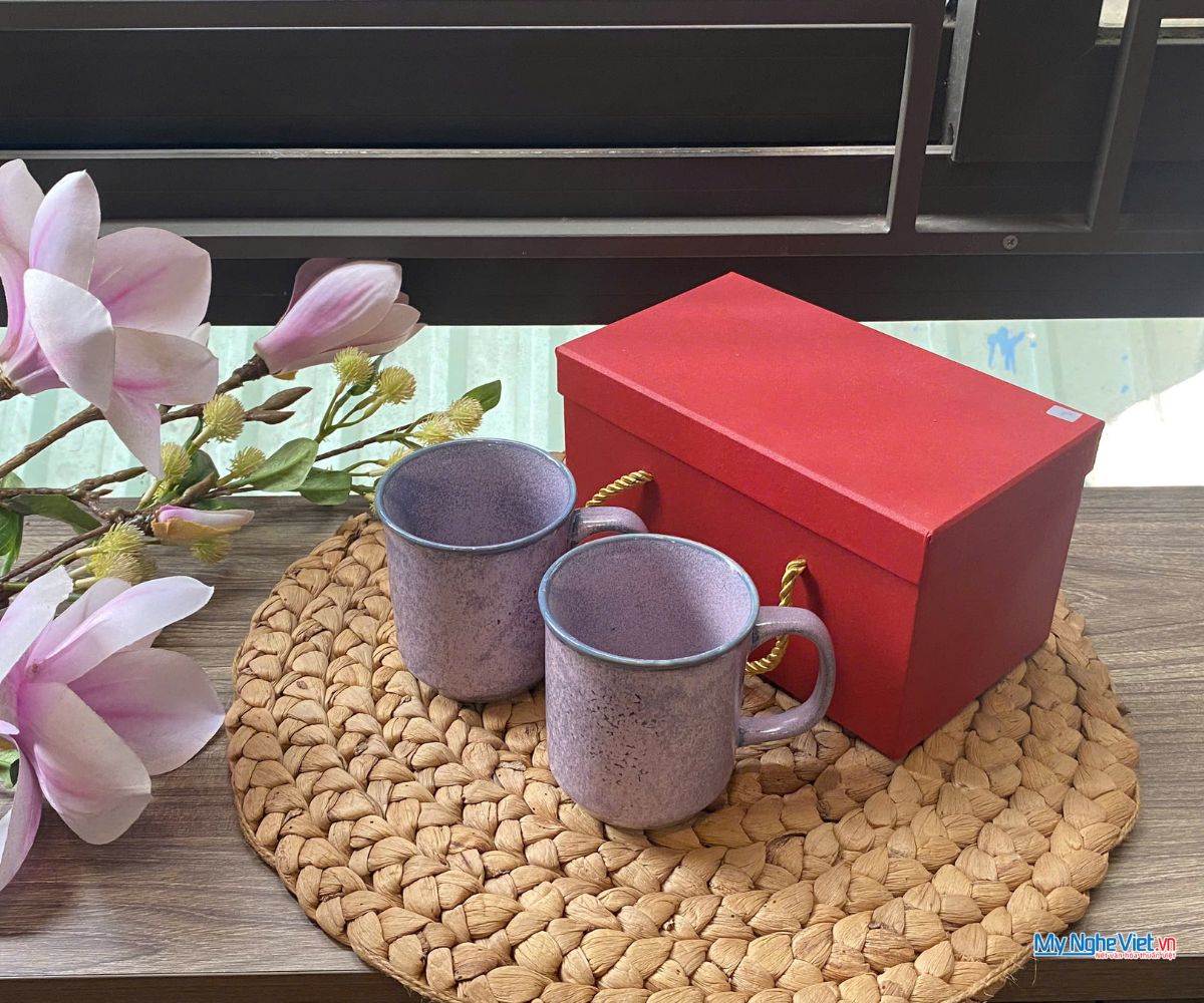 Combo 2 Ly Sứ Có quai tuyết tím + hộp silot MNV-LSHBT02-1