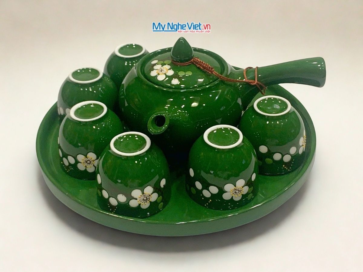 Bộ bình trà như ý men màu hoa mai 5 cánh