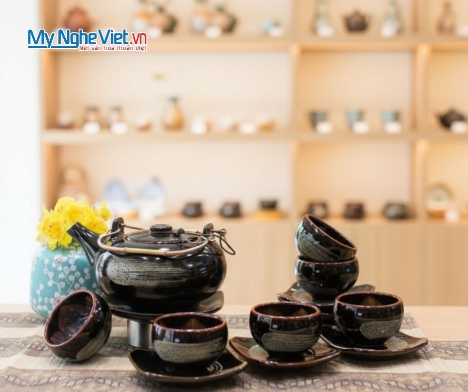 Bộ bình trà men hỏa biến Ấm chén dẹt - quẹt 500ml TS577
