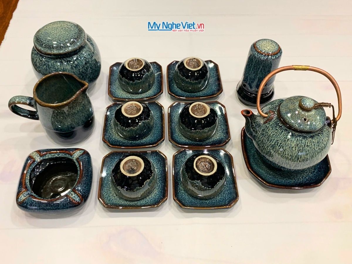 Bình Trà Gốm Bát Tràng Hỏa Biến Men Xanh MNV-PKTS587
