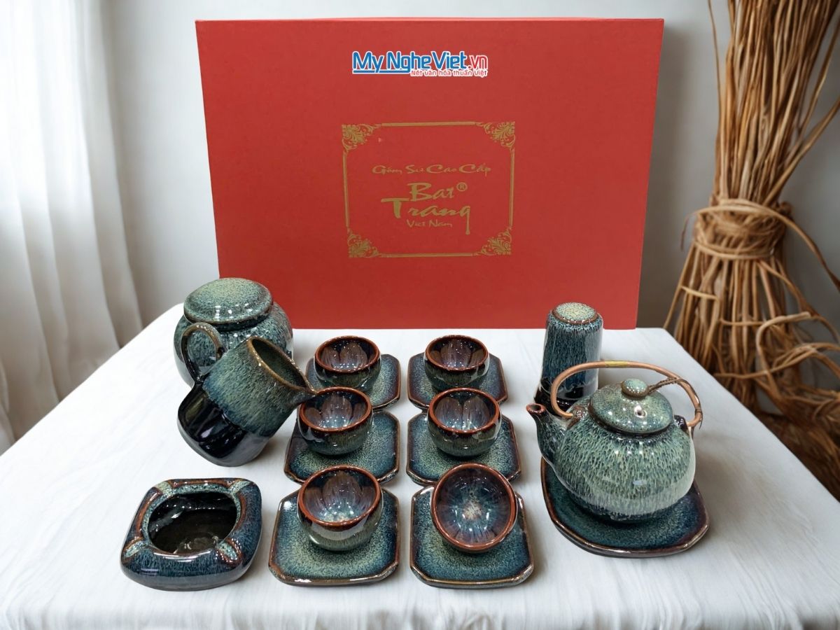 Bình Trà Gốm Bát Tràng Hỏa Biến Men Xanh MNV-PKTS587