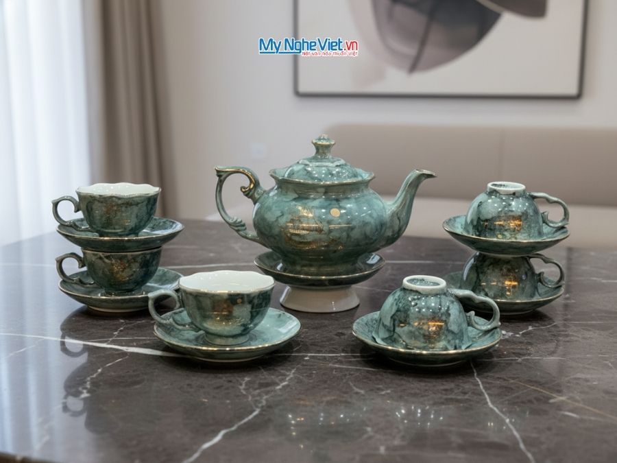 Bộ Bình Trà Queen Thuận Buồm Vân Đá Xám MNV-BTV15.2