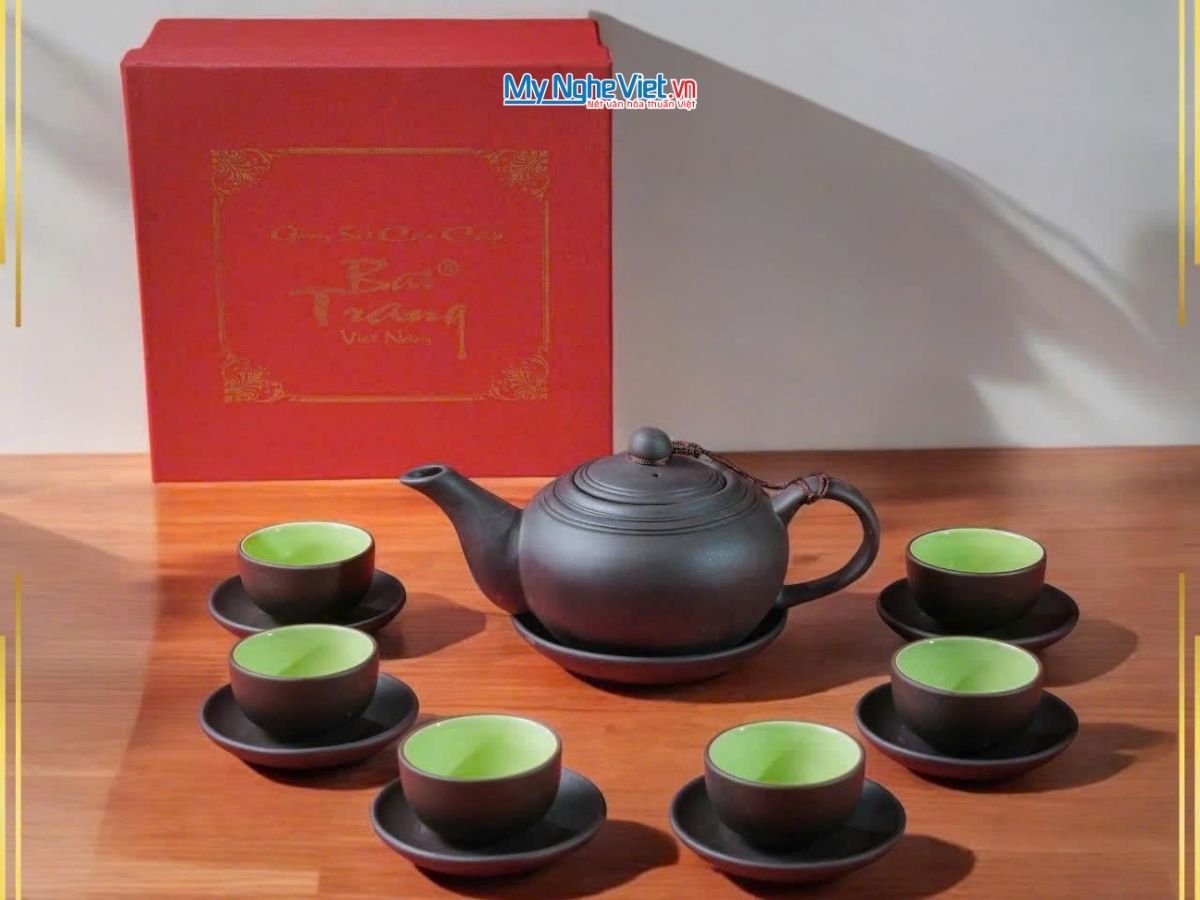 Bộ bình trà tử sa quả bưởi gốm Bát Tràng