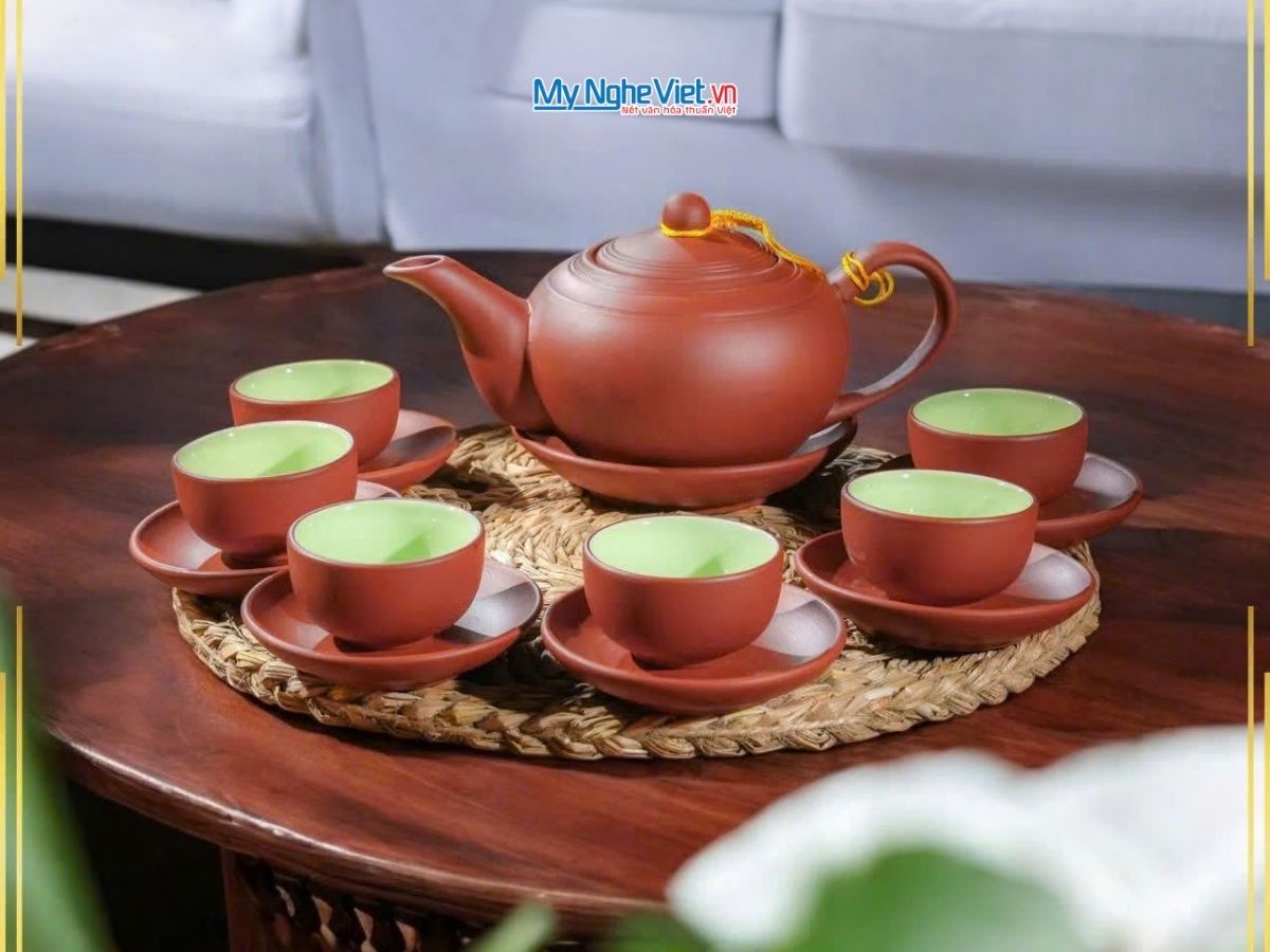 Bộ bình trà tử sa quả bưởi men nâu gốm Bát Tràng