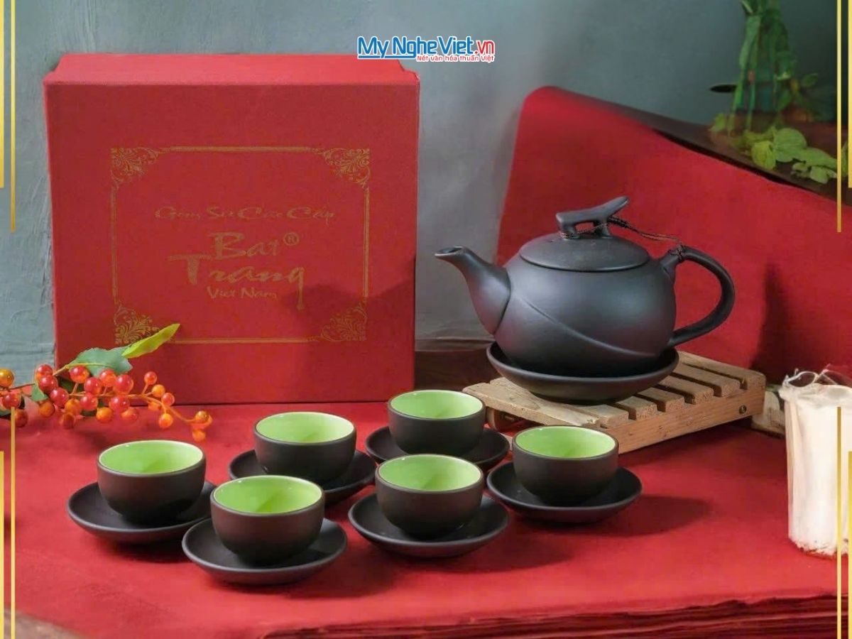 Bộ bình trà tử sa quả cam gốm Bát Tràng