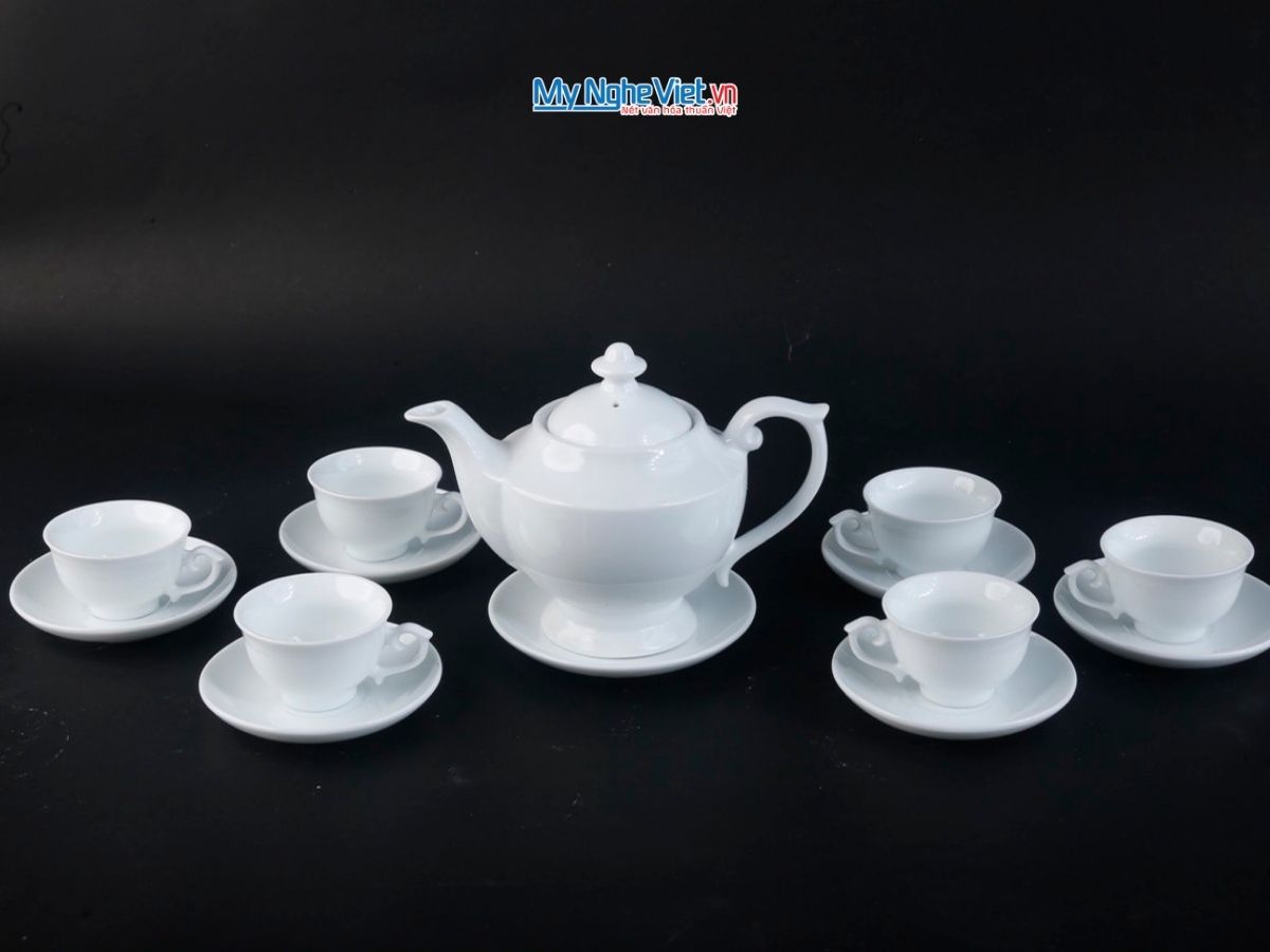 Bộ Bình Trà Quốc Hội trắng trơn 600ml