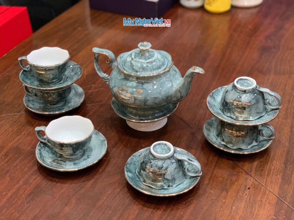 Bộ Bình Trà Queen Thuận Buồm Vân Đá Xám MNV-BTV15.2