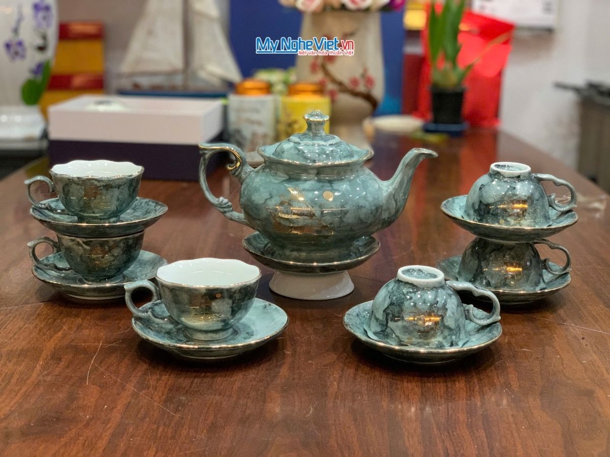 Bộ Bình Trà Queen Thuận Buồm Vân Đá Xám MNV-BTV15.2