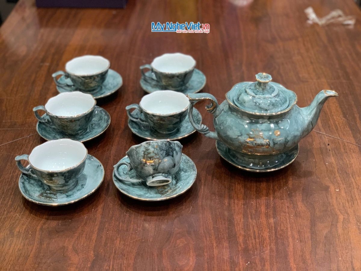 Bộ Bình Trà Queen Thuận Buồm Vân Đá Xám MNV-BTV15.2