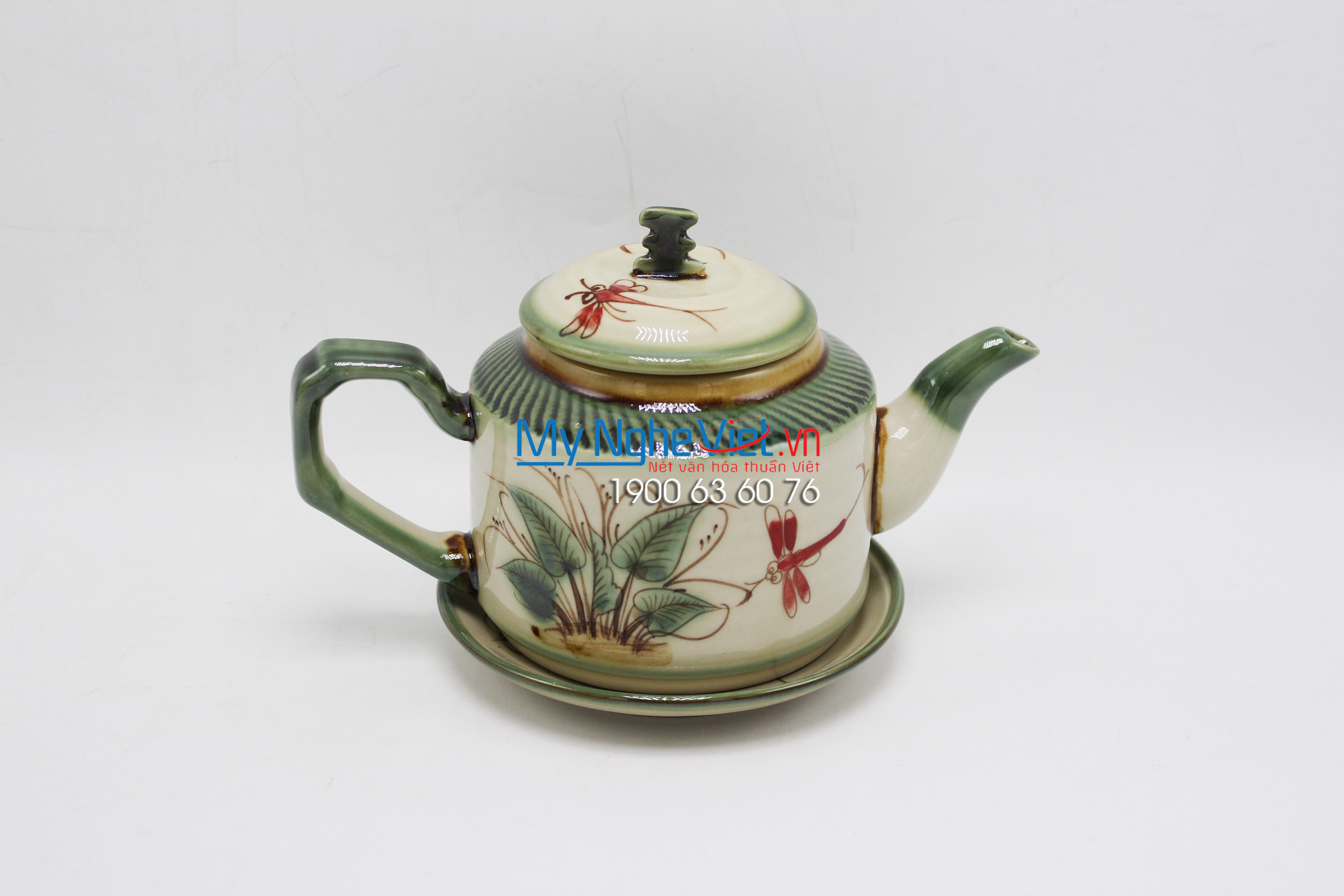 Bộ bình trà men bóng vẽ chuồn quai gốm cốc - MNV-TS022-1 (TẠM HẾT HÀNG)