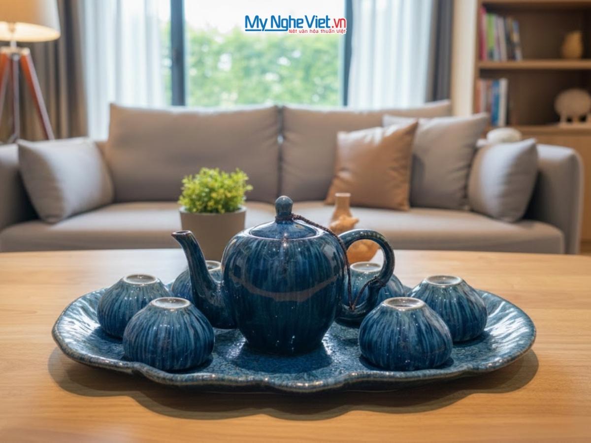 Bộ Bình Trà Men Hỏa Biến Dáng Đà Điểu Khay Xếp MNV-BTH11.3