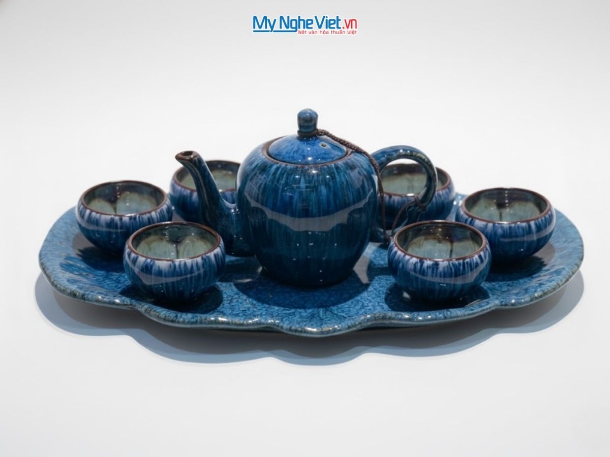 Bộ Bình Trà Men Hỏa Biến Dáng Đà Điểu Khay Xếp MNV-BTH11.3