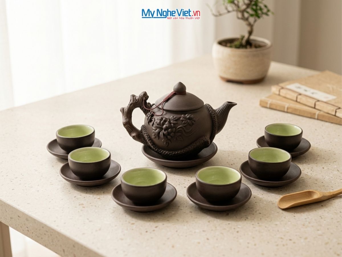 Bộ Bình Trà Tử Sa Phù Dung Màu Đen MNV-TS044/2