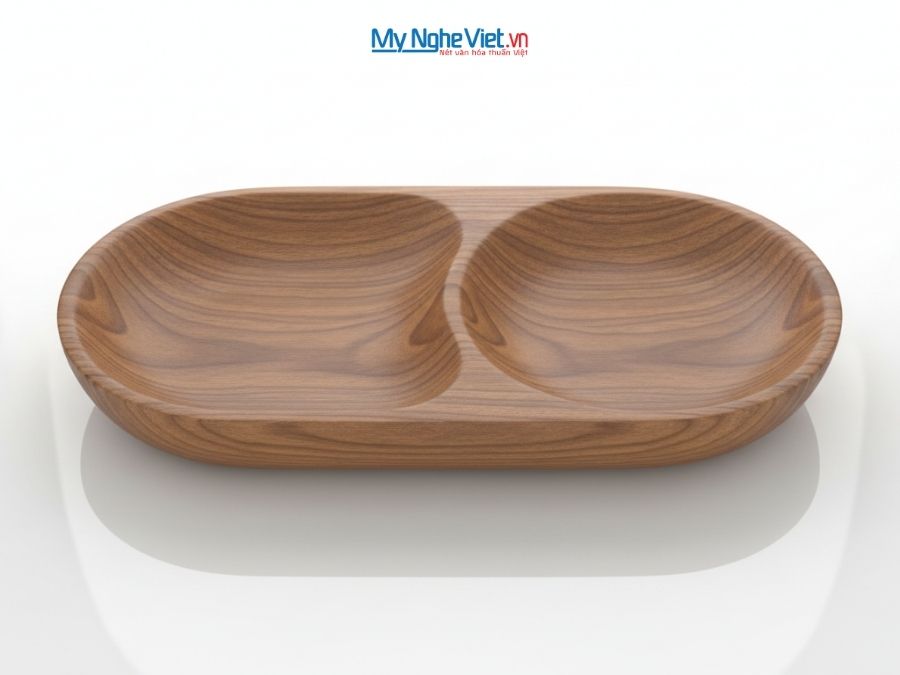 Khay gỗ hình Ovan 2 ngăn size S MNV-DCBV224/6