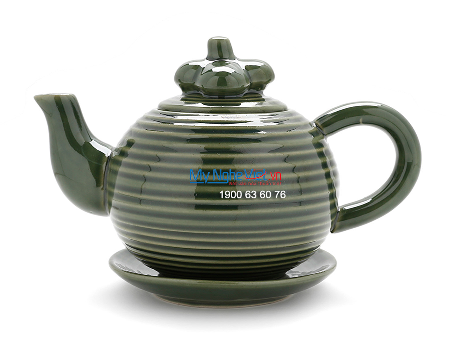 Bộ bình trà Bát Tràng men bóng dáng trúc ganh xanh đồng MNV-TS481