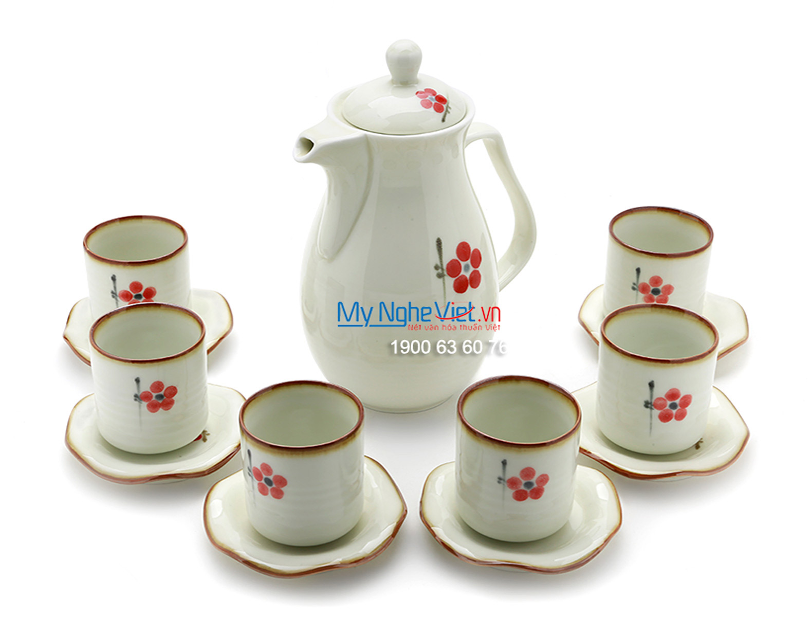 Bộ bình trà men trắng vẽ hoa MNV-TS445