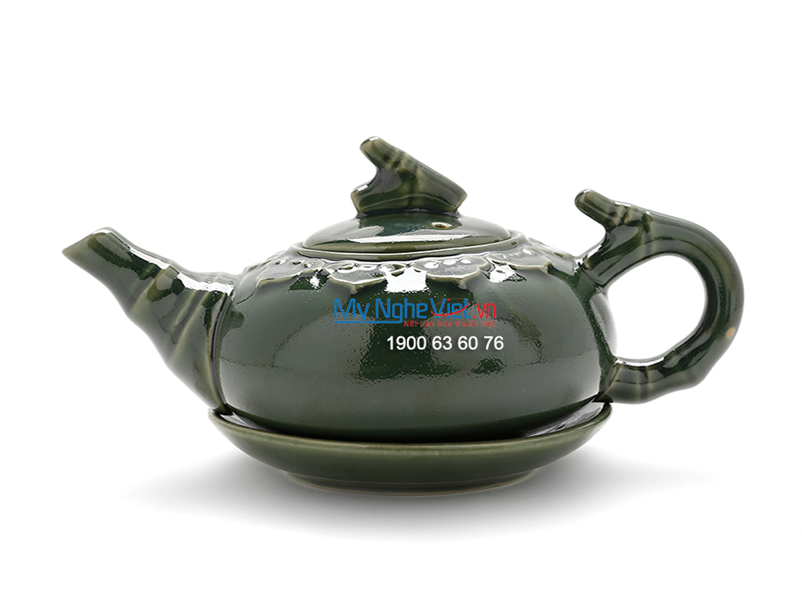 Bộ bình trà Bát Tràng men bóng hoa văn xanh đồng MNV-TS488