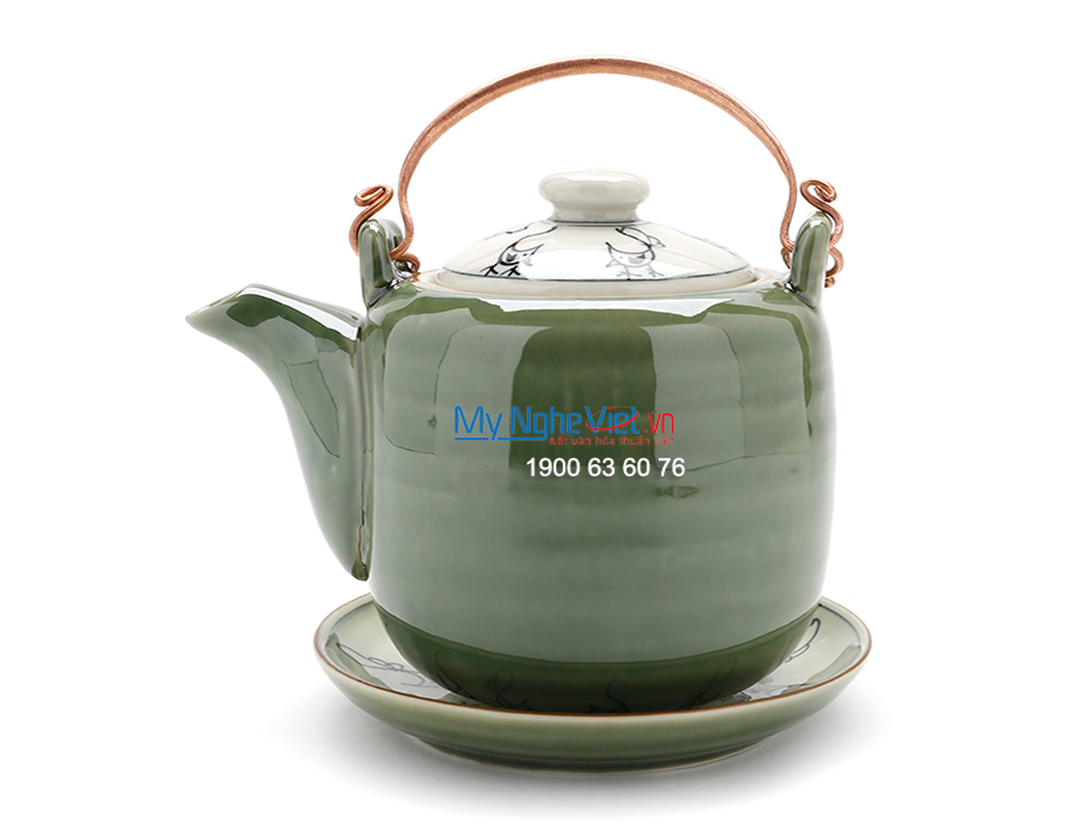 Bộ bình trà Bát Tràng men trắng xanh đồng MNV-TS463 (TẠM HẾT HÀNG)