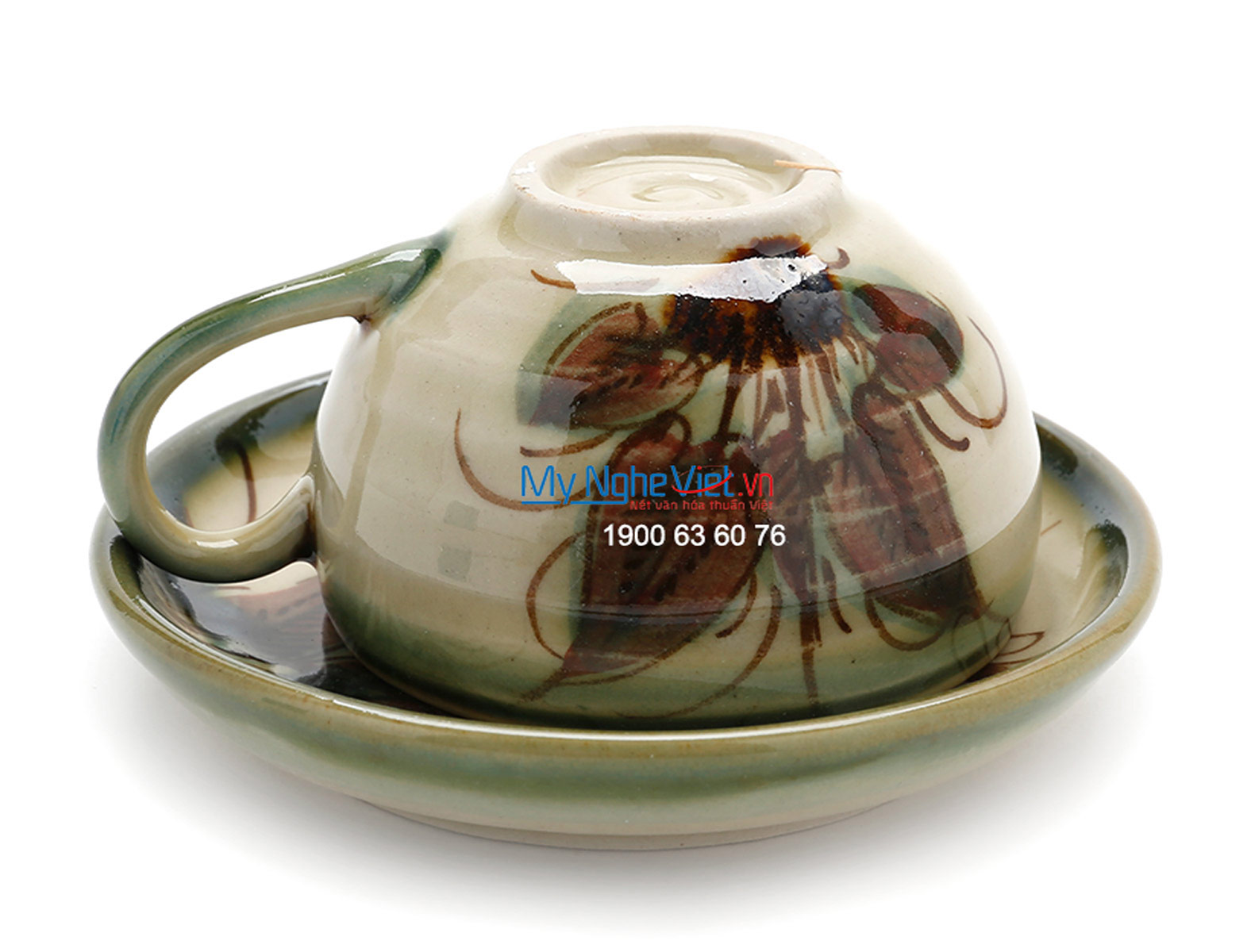 Bộ bình trà Bát tràng men bóng quai gốm vẽ chuồn khoai MNV-TS029-3