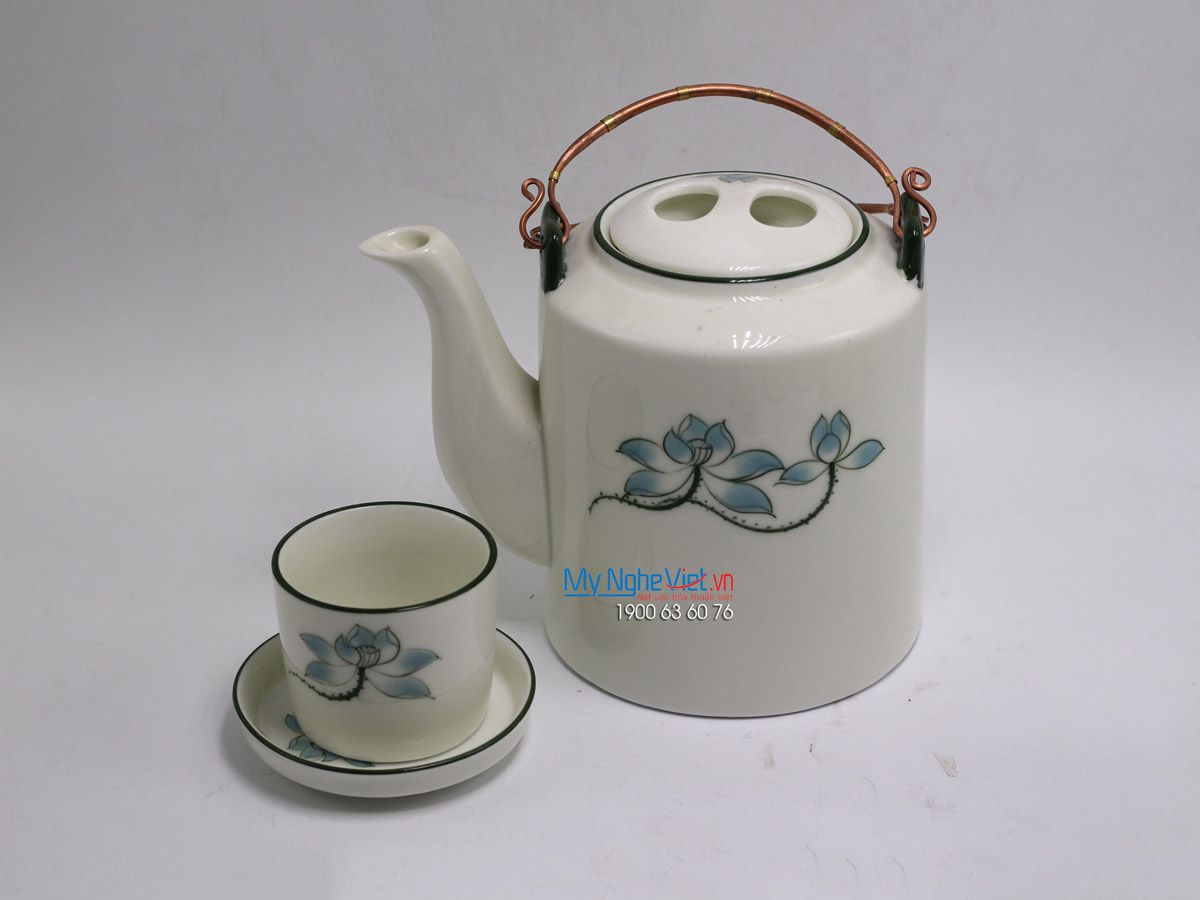 Bộ bình trà ấm tích vẽ sen xanh MNV-TS531