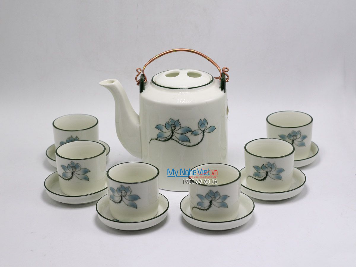 Bộ bình trà ấm tích vẽ sen xanh MNV-TS531