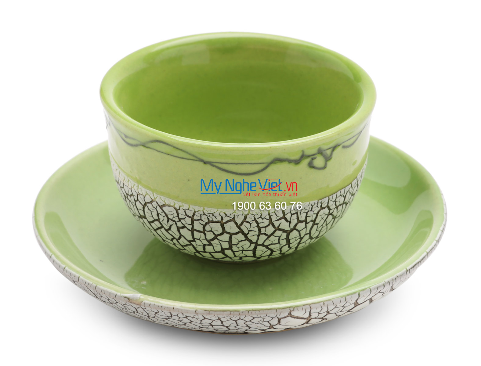 Bộ bình trà ( Ấm chén ) men rạn trứng xanh lá (có đĩa) MNV-BT198 (HÀNG ĐẶT)