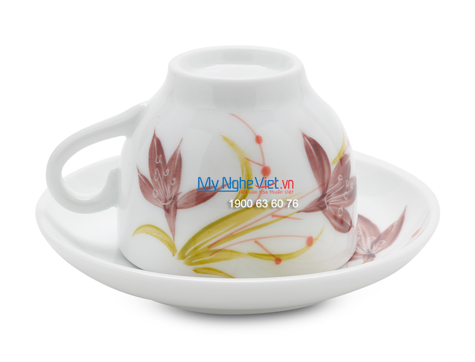Bộ bình trà men trắng vẽ hoa cỏ tím MNV-TS467