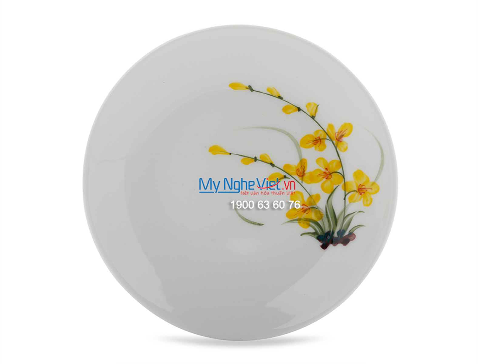 Bộ bình trà men trắng vẽ hoa lan vàng MNV-TS464