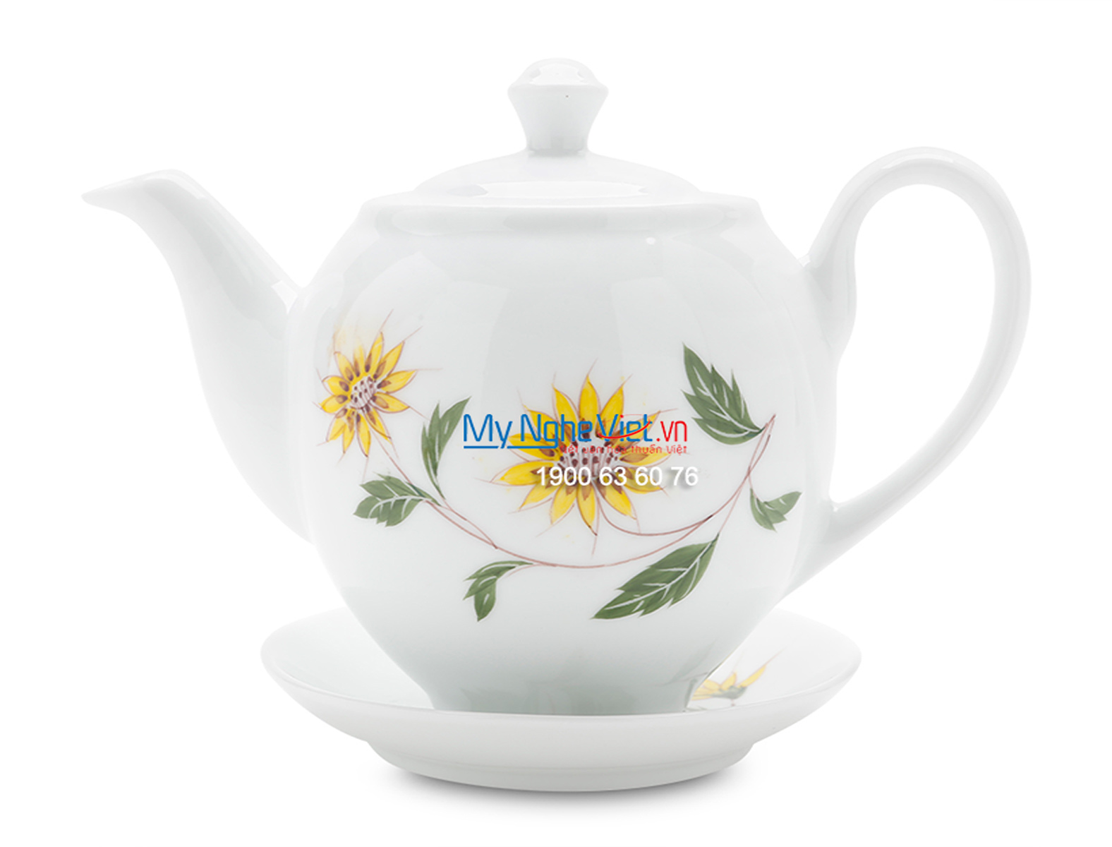Bộ bình trà men trắng vẽ hoa hướng dương MNV-TS465