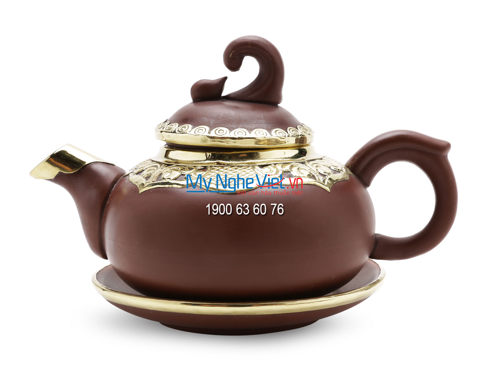 Bộ bình trà Bát Tràng Tử Sa bọc đồng khay gốm MNV-TS111 (HÀNG ĐẶT)