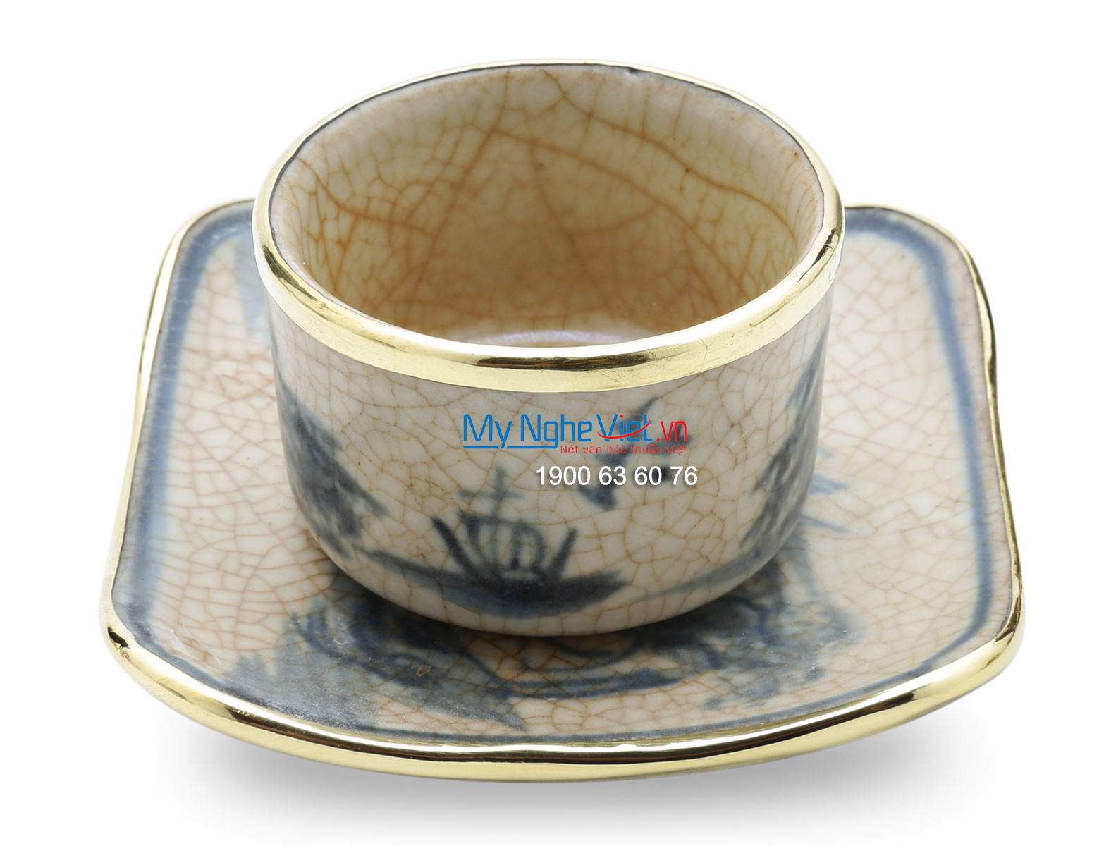 Bình trà men rạn bọc đồng dáng vuông MNV-TS159